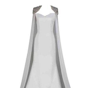White Strapless Gown for Wedding, Pageant, Prom with Cape sz small